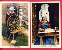 2 Cartes Costumes De Normandie - LA DENTELIERE De La Région De Bayeux Et La Vieille FILEUSE AU ROUET - Ed GABY - Costumes