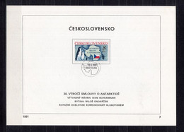 Czechoslovakia First Day Sheet  Mi 3086 Antarctic Treaty Penguins Map   1991 - Arctische Fauna