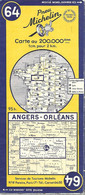 CARTE-ROUTIERE-MICHELIN-N °64-1954-ANGERS-ORLEANS-Imprim Schneider & Mary -BE ETAT-Pas De Plis Coupés - Cartes Routières