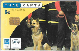 CARTE-PUCE-GRECE-6€/07/03-CHIENS BERGER ALLEMANDS De POLICE-Utilisé-TBE - Chiens