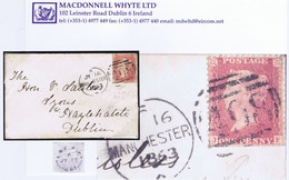 GB 1863 LC14 1d Red Plate 67 JF Var "Double Perfs At Bottom" Used On Cover Manchester To Ireland - Cartas