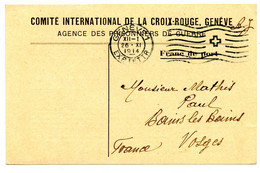 Carte Postale Comité International De La Croix-Rouge Genève.Renseignements Prisonnier Français Blessé..Heidelberg. - Croix-Rouge