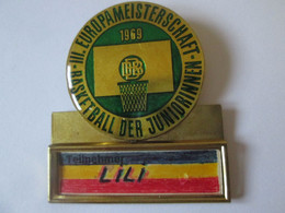 Large Badge/medal The 3rd European Junior Basketball Championships 1969,size=56x50 Mm,diameter=40 Mm - Basketball
