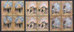 3 Diff,, Used Block Of 4, India 2003 , Jagannath Temple, Badrinath Srisailam, Architecture, Monument, - Blokken & Velletjes