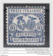 REGNO:  1928  RECAPITO  AUTORIZZATO  STEMMI  -  10 C. AZZURRO  T. L. -  D. 11  -  SASS. 1 - Posta Pneumatica