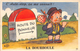 63-LA-BOURBOULE-CARTE A SYSTEME DEPLIANTE- L'AUTO-STOP CA ME CONNAIT ! ROUTE DU BONHEUR - La Bourboule