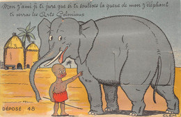 ARTS COLONIAUX-CARTE A SYSTEME DEPLIANTE- MON J'AMI JI TI JURE QUE SI TI SOULEVES LA QUEUE DE MON Z'ELEPHANT TI VERRAS - Andere & Zonder Classificatie