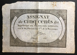 Francia France Assignat De 500 Livres L'an 2°serie 673 N°599 Lotto.3496 - ...-1889 Anciens Francs Circulés Au XIXème