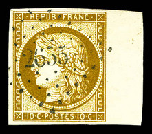 O N°1, 10c Bistre Jaune Grand Bord De Feuille, Obl PC 2655 De RETHEL, PIECE CHOISIE. SUP (signé Margues/certificat)  Qua - 1849-1850 Ceres