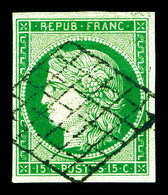 O N°2a, 15c Vert-clair, Oblitération Grille Posée, Très Jolie Pièce. SUP (certificats)  Qualité: O  Cote: 1150 Euros - 1849-1850 Ceres