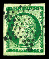 O N°2b, 15c Vert-foncé Obl étoile, Grandes Marges, Pièce Choisie. SUP (signé Calves/certificat)  Qualité: O - 1849-1850 Ceres