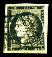 O N°3, 20c Noir Sur Jaune, Belles Marges Avec 2 Voisins, Pièce Choisie. SUP (certificat)  Qualité: O - 1849-1850 Ceres