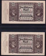 2x 2 Millionen Mark 23.7.1923 - KN 16 Mm + 18 Mm - Reichsbank (DEU-101a, B) - 2 Mio. Mark