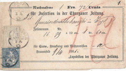 NN Streifband  "Thurgauer Zeitung"  Frauenfeld - Wyl       1866 - Covers & Documents