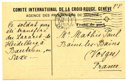 Carte Postale Comité International De La Croix-Rouge Genève.prisonnier Français Blessé Transféré D'Heidelberg à Bautzen. - Croix-Rouge