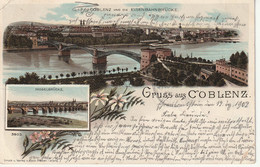 Koblenz, Litho , 1902 ,Eisenbahn- Und Moselbrücke - Koblenz