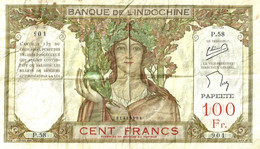 FRENCH POLYNESIA 100 FRANCS BROW WOMAN HEAD FRONT STATUE BACK NOT DATED(1938) P14a 1ST SIG VARIETY F READ DESCRIPTION!! - Papeete (Frans-Polynesië 1914-1985)