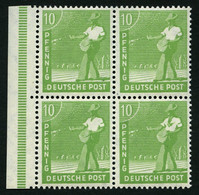 ALLIIERTE BES. 946aI,II **, 1947, 10 Pf. Gelbgrün Im Randviererblock Mit Den Abarten Auf Feld 61 Und 72, Pracht, Mi. (11 - Zone AAS
