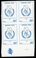 UPPER VOLTA (1986) International Peace Year. Imperforate Block Of 4. Scott No 771. - Burkina Faso (1984-...)