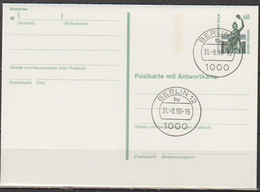 Berlin Ganzsache 1990 Mi.-Nr. P 138 Tagesstempel BERLIN 12  By 31.8.90  ( PK 367 ) - Postkarten - Gebraucht