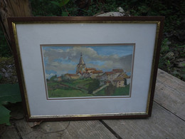 Gouache Ancienne Sur Papier Représentant Un Village Du Pays Basque, Signé Louis ( Louis Paul ) St Paul Les Dax - Landes - Estampas