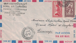 CAMBODGE - LETTRE RECOMMANDEE DE PNOMPHENH - GRIFFE ROYAL AIR CAMBODGE / 1er LIAISON POSTALE PHNOM-PENH-SIEMREAP 8-12-19 - Cambodia