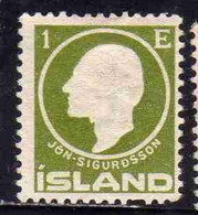 ISLANDA ICELAND ISLANDE 1911 JON SIGURDSSON 1e MH - Ongebruikt