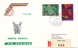 Liechtenstein Air Afriqe First Flight Geneve - Douala 5-11-1969 - Storia Postale