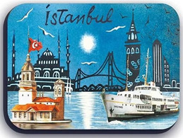 Istanbul Magnet, Ferry, Maiden's Tower, Ship, Lighthouse, Mosque, Galata Tower, Tourism, 5 X 7cm, Thickness 3mm - Other & Unclassified