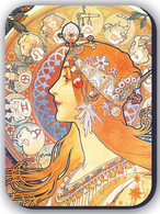 Retro Magnet, Zodiac Calendar For La Plume (1897) By Alfons Mucha, Retro Poster Art, 5 X 7cm, Thickness 3mm - Other & Unclassified