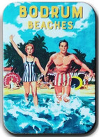 Retro Magnet, Bodrum Beaches, Summer Holiday, Tourism, Man And Woman 4,5 X 6,5 Cm, Thickness 3mm - Altri & Non Classificati