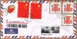 China 2009 60th Anniversary Founding 2010 Happy New Year 2013 Hearts & Flowers Cover To Canada - Gebruikt