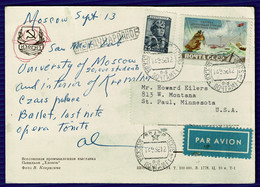 Ref 1564 -  Russia 1956 Airmail Postcard - Russia To Minnesota USA - Brieven En Documenten