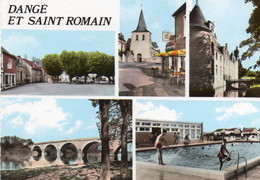 DANGE SAINT ROMAIN PISCINE CHATEAU PONT PLACE 1975 MULTIE VUES CPSM GM TBE - Dange Saint Romain