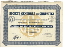 SOCIETE GENERALE DES GRAPHITES . ACTION DE 100 FRANCS AU PORTEUR . - Industrie