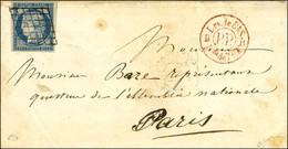 Grille / N° 4 Belle Marge Càd Rouge De Levée P.P. Sur Lettre 2 Ports De Paris Pour Paris, Au Verso Càd D'arrivée ASSEMBL - 1849-1850 Cérès