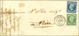 PC 93 / N° 12 + 14 Càd T 15 ANTIBES (78) Sur Lettre Pour Nice Au Tarif Frontalier Pour Le Royaume De Sardaigne Du 1/7/51 - 1853-1860 Napoléon III.