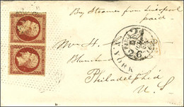 Rouleau De Pointillés / N° 17 Superbe Nuance Velours, Paire Càd PARIS (60) Sur Lettre Pour Philadelphie. 1855. - TB / SU - 1853-1860 Napoleon III