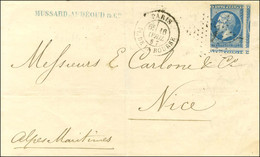 Etoile 1 / N° 22 Piquage Très Déplacé (horizontal Et Vertical) Càd PARIS / PL. DE LA BOURSE Sur Lettre Pour Nice. 1867.  - 1862 Napoleon III