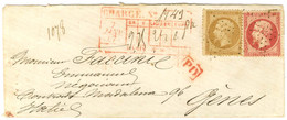 Etoile / N° 21 + N° 24 Au Recto Griffe Rouge De Chargement De Paris Sur Lettre Pour Gênes. 1867. - TB / SUP. - R. - 1862 Napoleon III