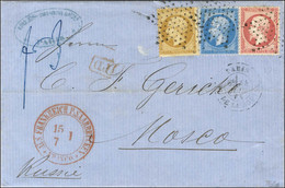 Etoile / N° 21 + N° 22 + N° 24 Càd PARIS / PL. DE LA BOURSE Sur Lettre Pour Moscou. 1864. - SUP. - R. - 1862 Napoleon III
