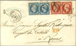 Etoile 2 / N° 22 (2) + N° 24 (2) Càd PARIS / R. ST LAZARE Sur Lettre Pour Le Consul Du Chili à Rome. 1863. - TB / SUP. - 1862 Napoleon III