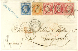 Etoile 2 / N° 23 + N° 24 (3) + N° 29 Càd PARIS / R. ST LAZARE + P.P. Rouge Sur Lettre 3 Ports Pour Guayaquil, Au Recto C - 1862 Napoleon III