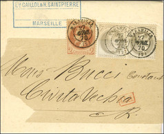 Càd T 15 MARSEILLE (12) / N° 26 + N° 27 Paire Sur Imprimé Complet Adressé Sous Bande à Civita Vecchia. 1870. - TB / SUP. - 1863-1870 Napoleon III With Laurels