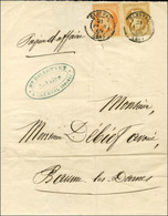 Càd T 15 CLERVAL (24) / N° 23 + N° 28 Sur Papiers D'affaires Pour Baume Les Dames. 1869. Affranchissement Lauré Et Non L - 1863-1870 Napoleon III With Laurels