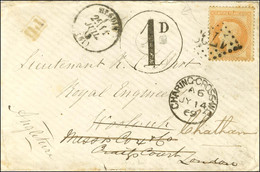 GC 1798 / N° 31 Càd T 16 HESDIN (61) Sur Lettre Pour Londres Réexpédiée à Chatham, Au Recto Taxe 1D Au Tampon. 1869. - T - 1863-1870 Napoleon III With Laurels