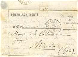 Càd ARMEE FRANCAISE / H 15 DEC. 70 (timbre Poste Décollé) Sur Lettre PAR BALLON MONTE Avec Texte Contenant Une Fleur Séc - Krieg 1870