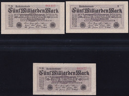 3x 5 Milliarden Mark 20.10.1923 - FZ B + V - Reichsbank (DEU-145c, E) - 5 Mrd. Mark