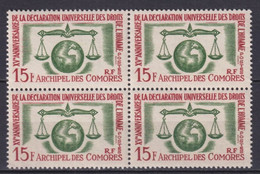 COMORES - 1963 - DROITS DE L'HOMME - YVERT 28 BLOC De 4 ! ** MNH  - COTE = 52 EUR. - Neufs