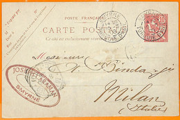 99931 - French Levant TURKEY - POSTAL HISTORY - STATIONERY CARD  To ITALY  1908 - Lettres & Documents